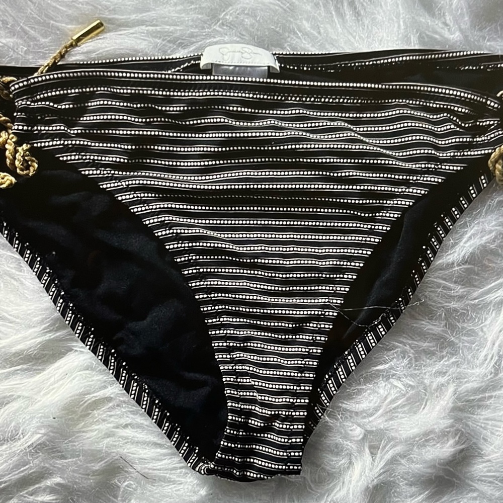 Large black striped w gold tassels swim bottoms